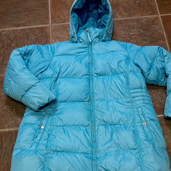 ~~Lands End Woman's Jacket XL/XXL Hooded Puffer BLUE Down Pockets Warm Outdoor - Picture 1 of 5